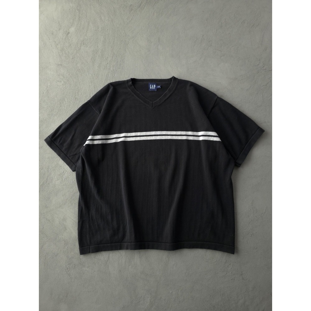 Vintage 2000s GAP Black V-neck‎ Knit T-shirt Short Sleeve XL